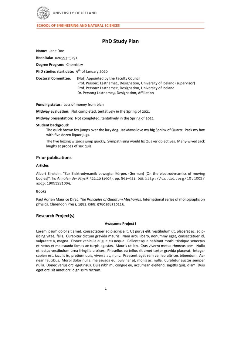 UI SENS PhD Study Plan