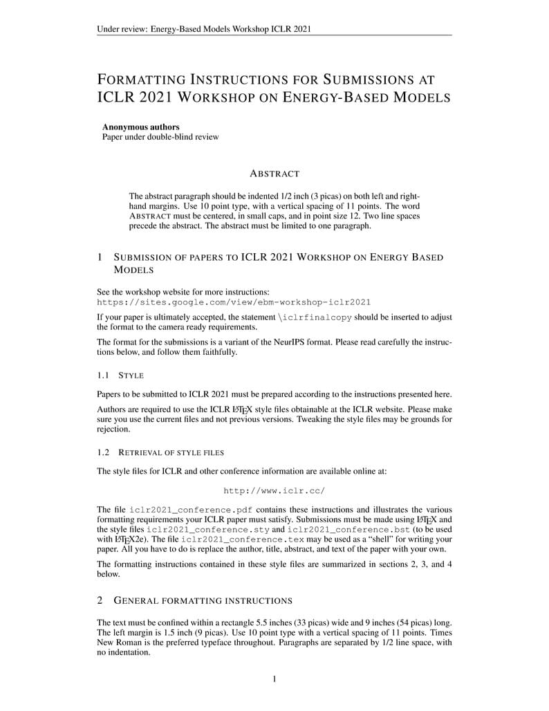Template: Energy-Based Models Workshop at ICLR 2021