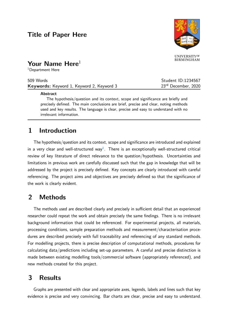 Academic Paper Template UoB