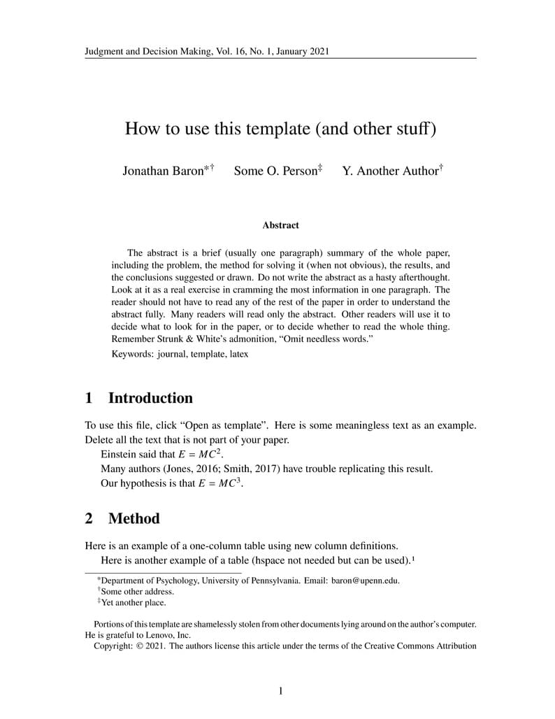 Template for Judgment and Decision Making Journal