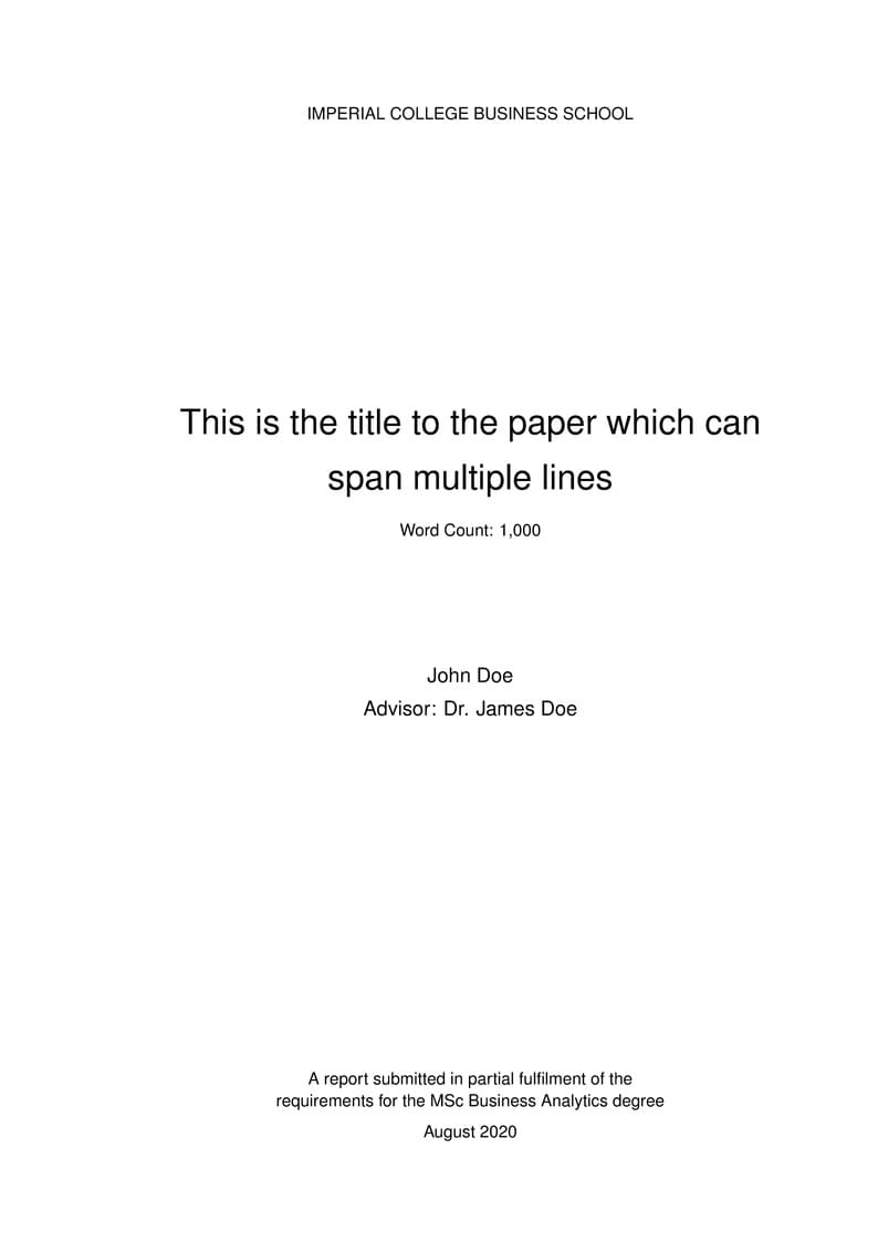 Imperial College London : Individual Research Report Template MS BA (Unofficial)