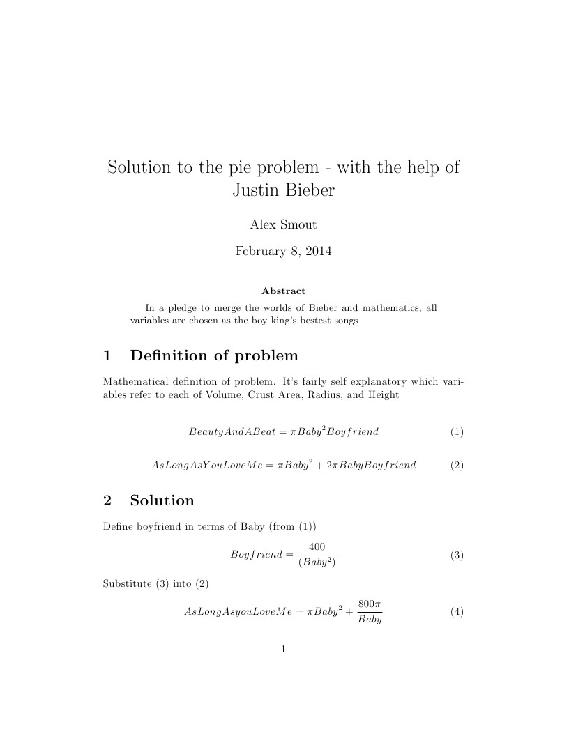 Solution to the pie problem - with the help of Justin Bieber