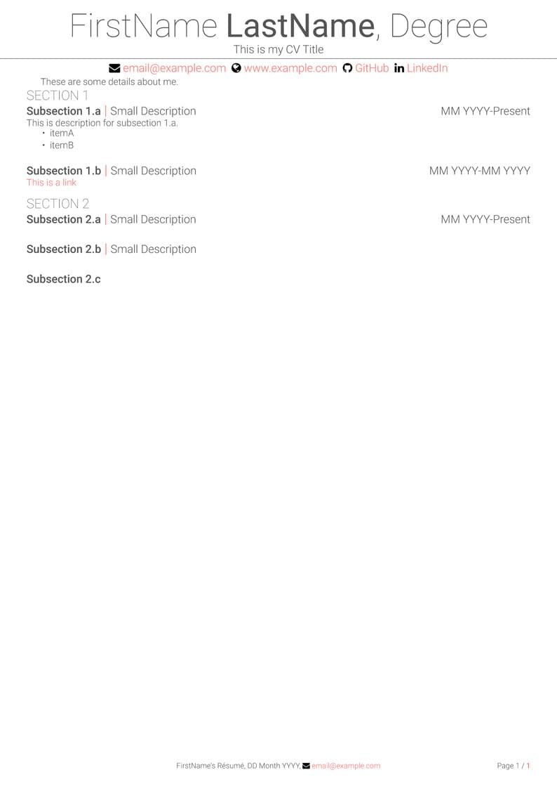 Compact and Minimal CV Template
