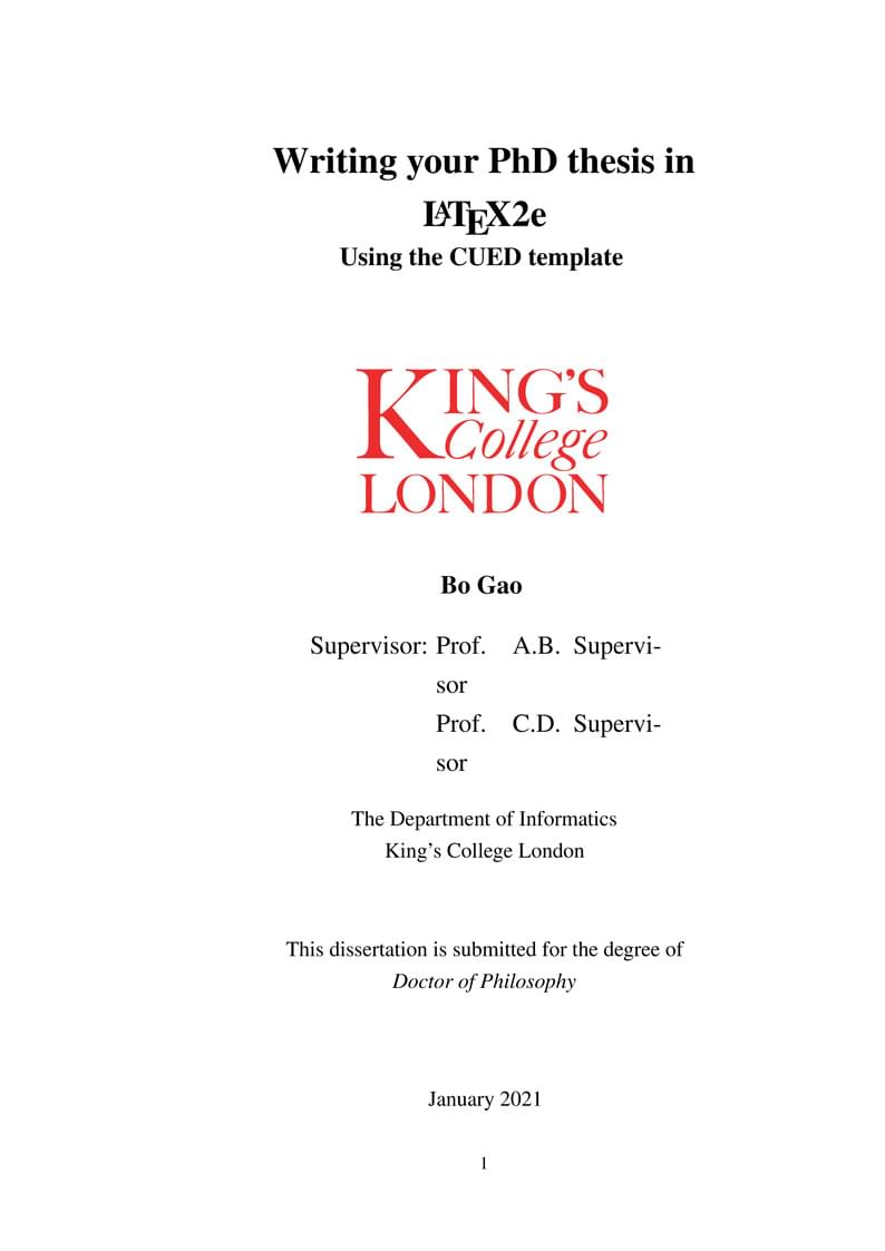 PhD Thesis Template for King's College London