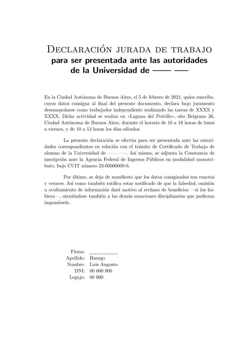 Certificado de trabajo