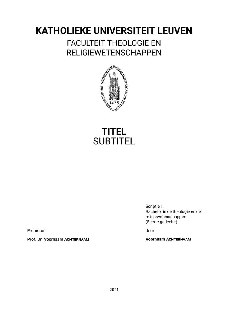 Template Bachelorscriptie Theologie en Religiewetenschappen
