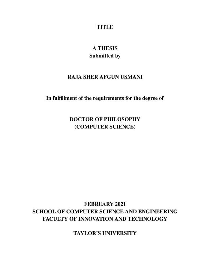 Thesis Template - Taylor's University, Malaysia (Unofficial)