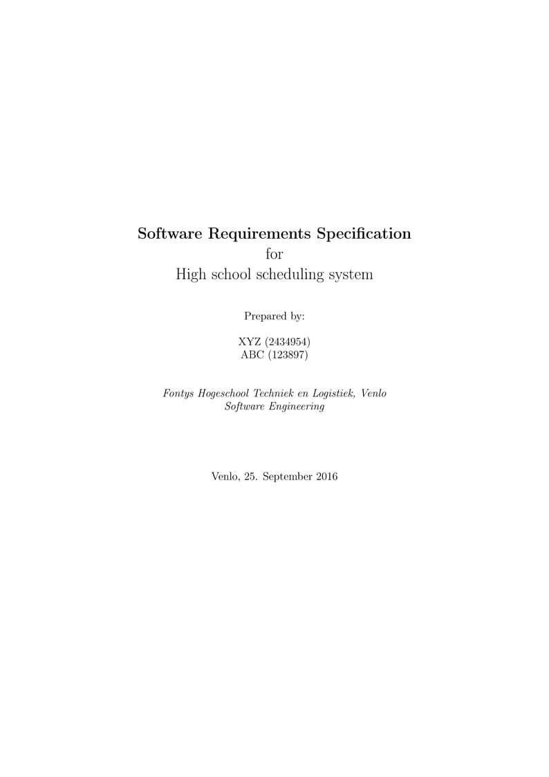 CSE355 Software Requirements Specification layout