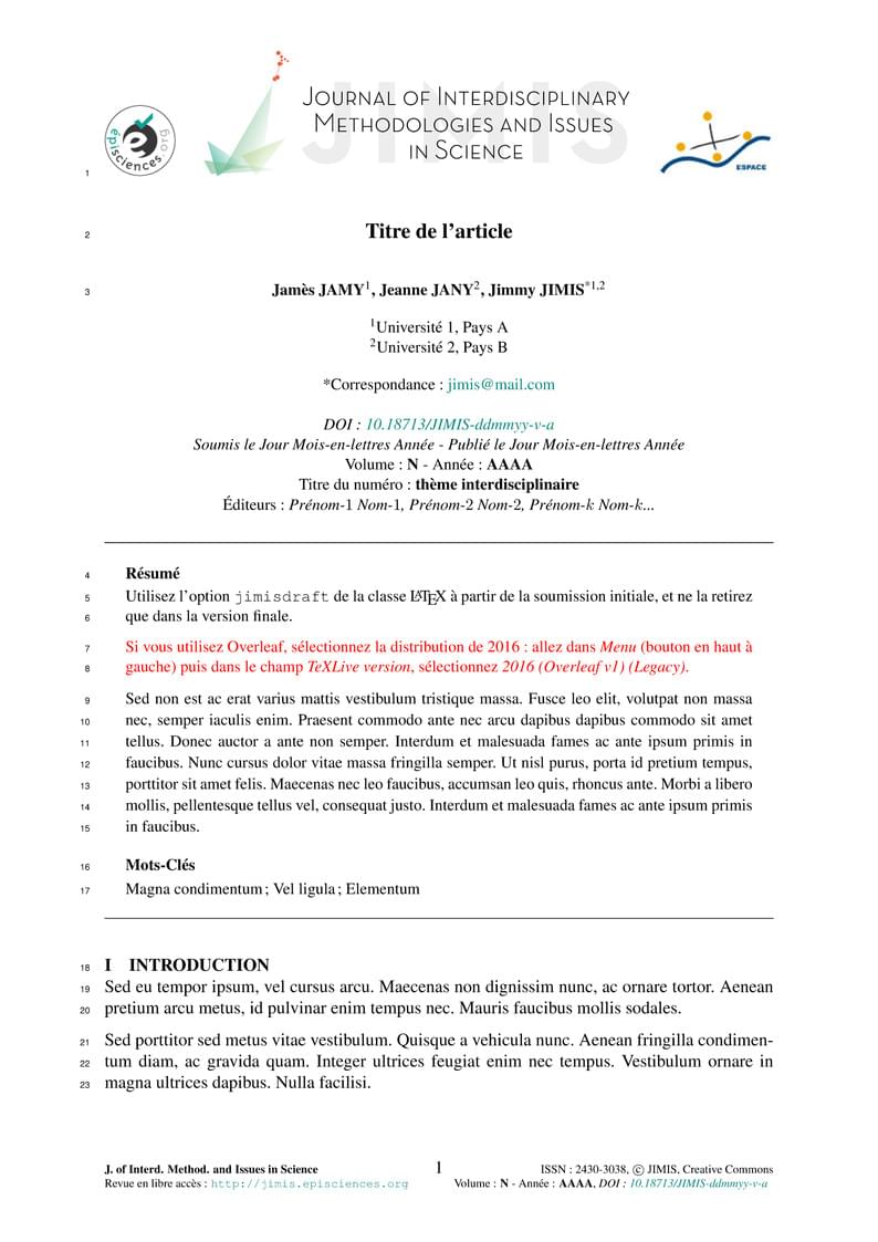 JIMIS - Template for articles in French