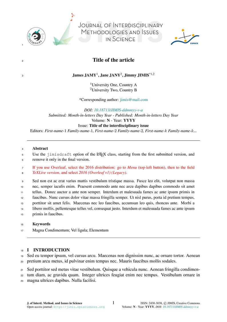 JIMIS - Template for articles in English
