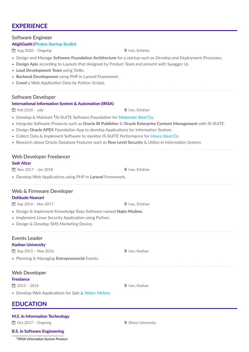 Zahra Raddani Pour's Business CV