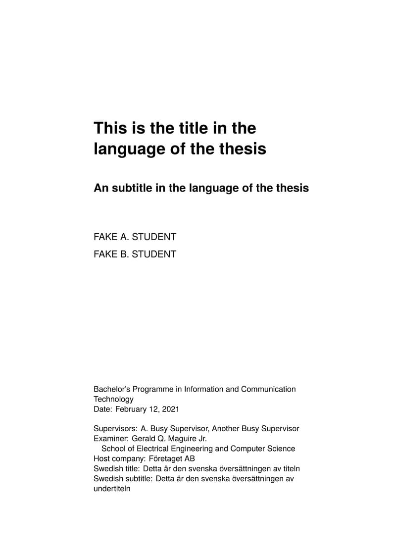 KTH thesis template for 1st and 2nd cycle degree projects