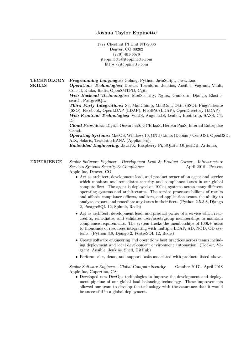 Joshua Taylor Eppinette's Resume