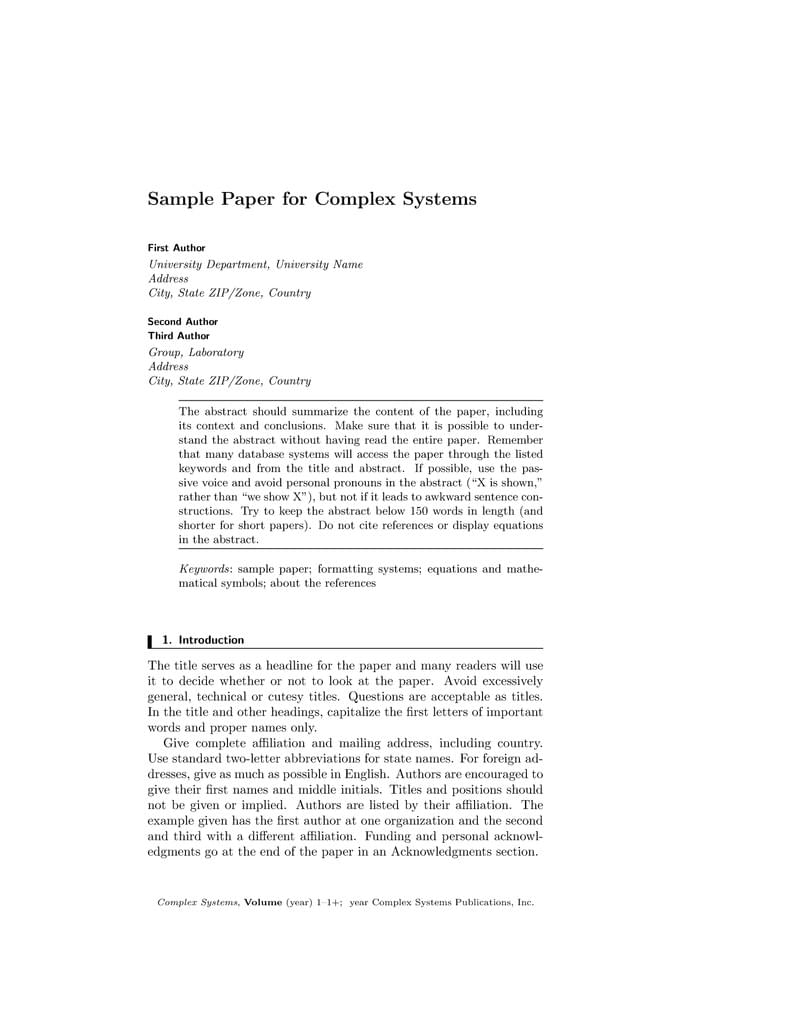 Complex Systems journal submission template