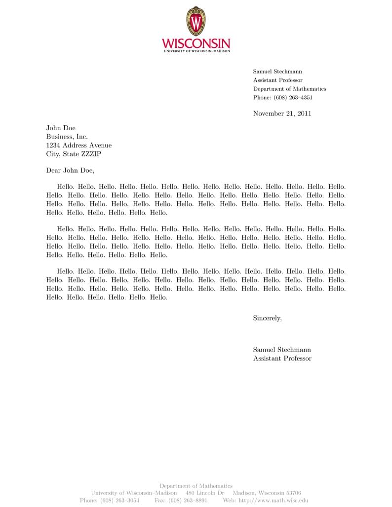 UW-Madison Math letterhead