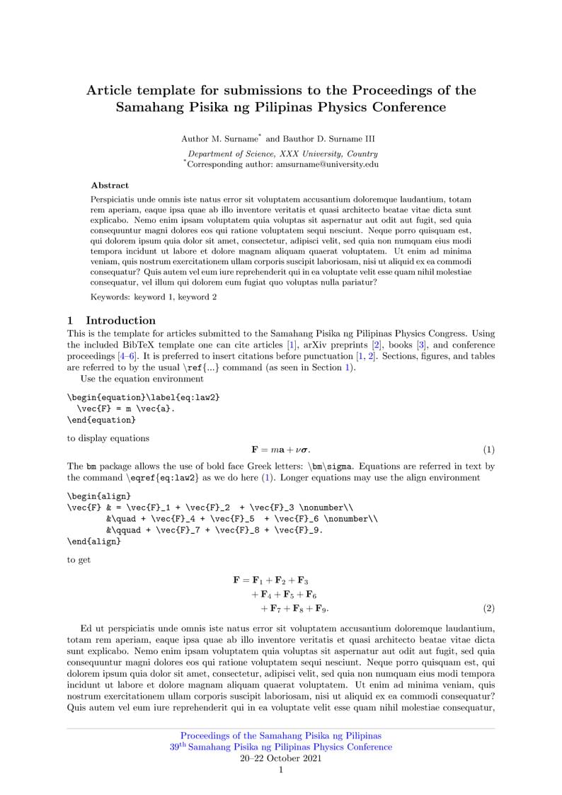Article template for submissions to the Samahang Pisika ng Pilipinas Physics Conference