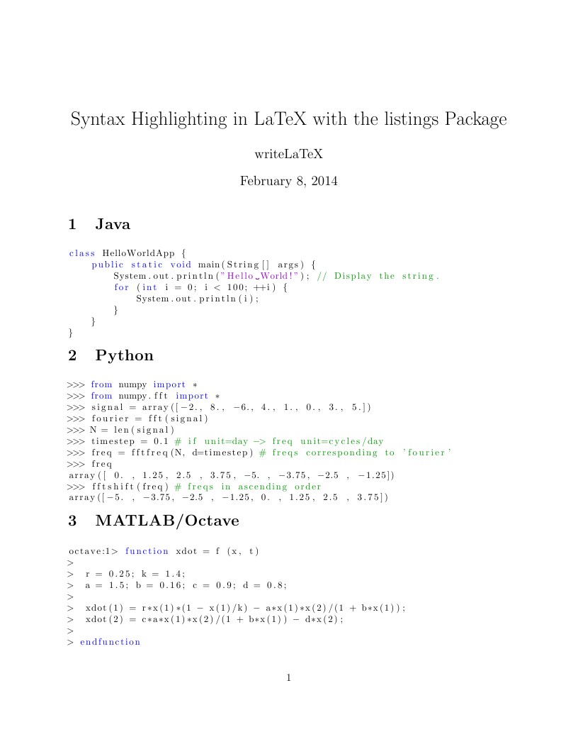 Syntax Highlighting in LaTeX with the listings Package