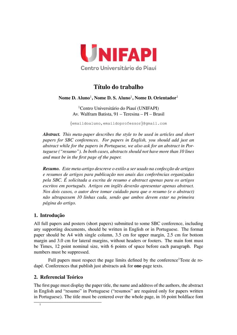 Template artigo UNIFAPI