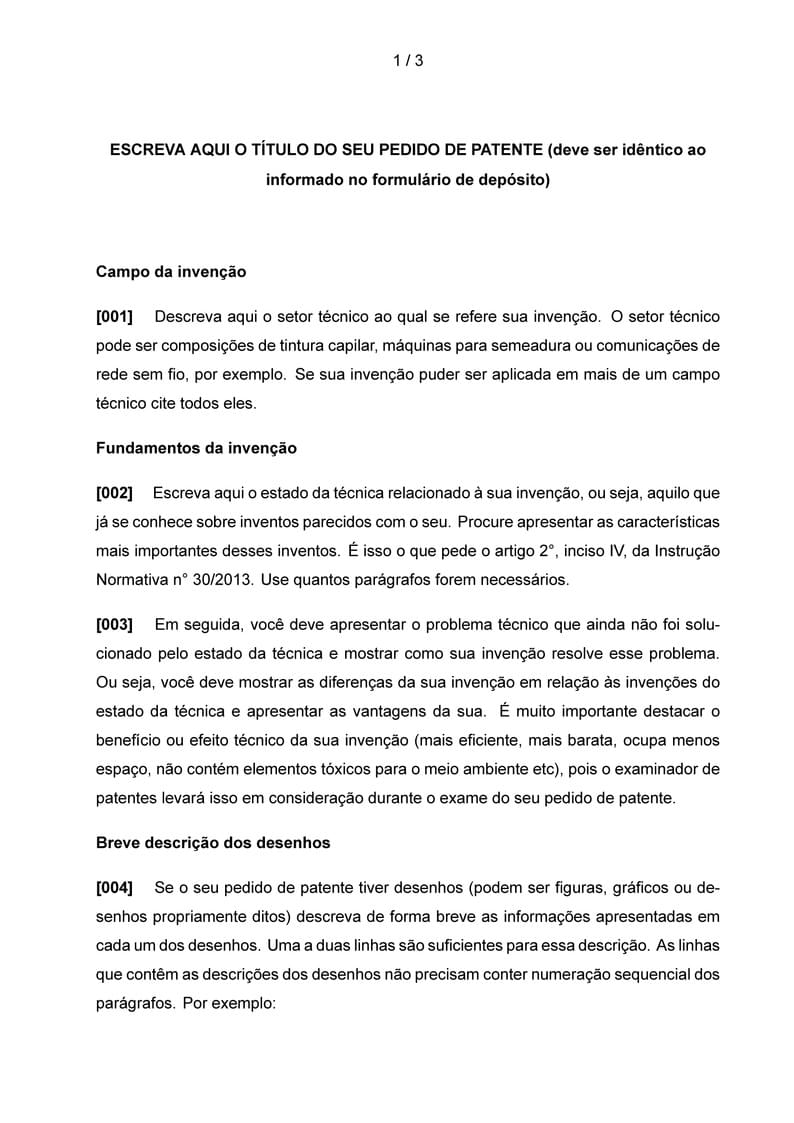 Modelo de Patente INPI - Brasil