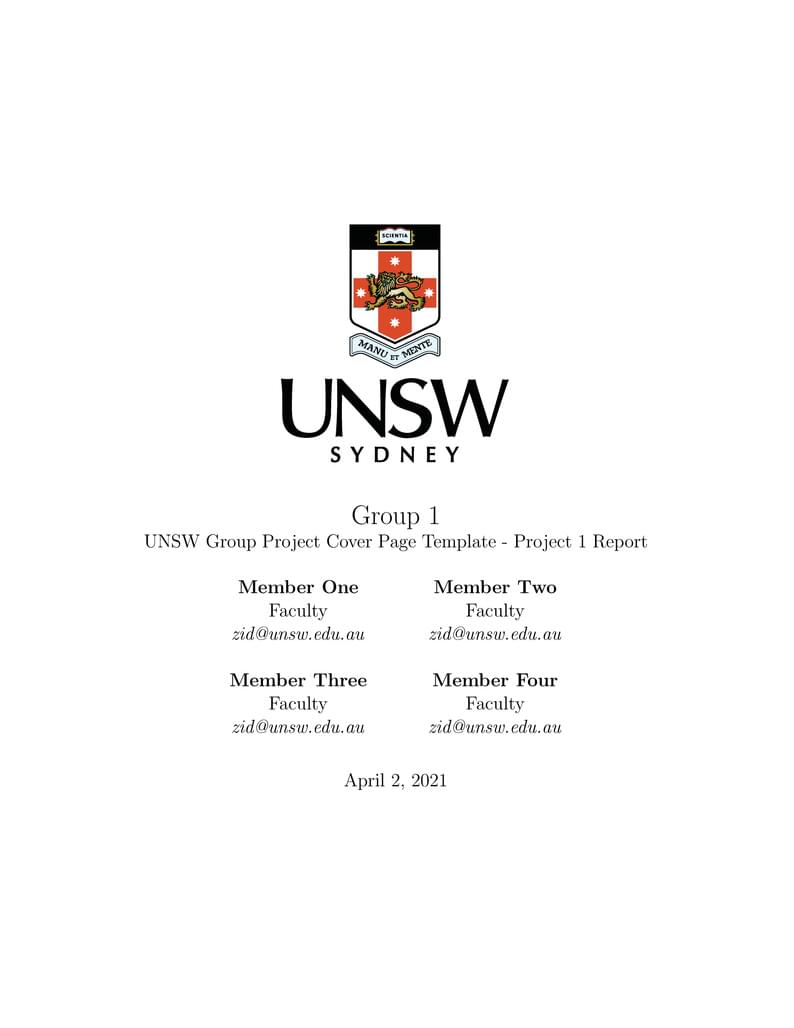 Group Project Cover Page Template for UNSW