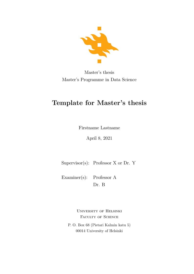 University of Helsinki Data Science MS Thesis Official Template