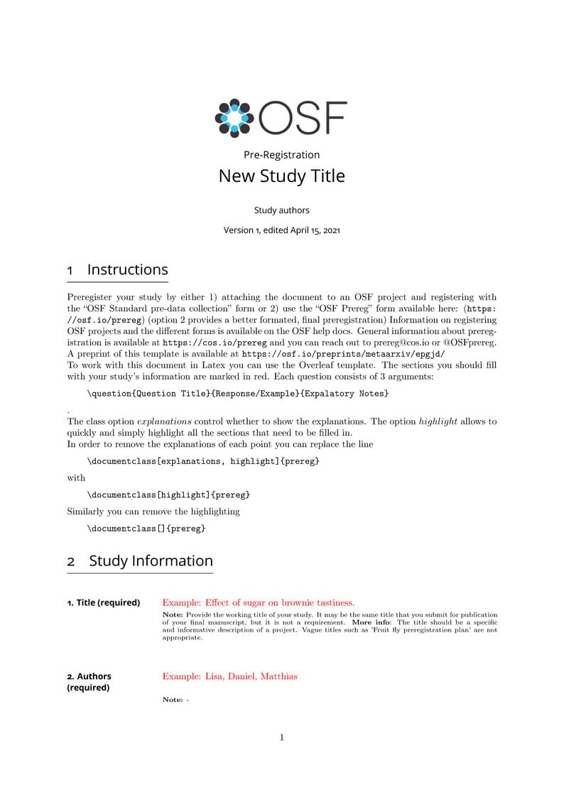 OSF Preregistration Template