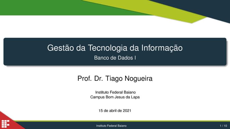 Instituto Federal Baiano - Curso Superior em Gestão da Tecnologia da Informação