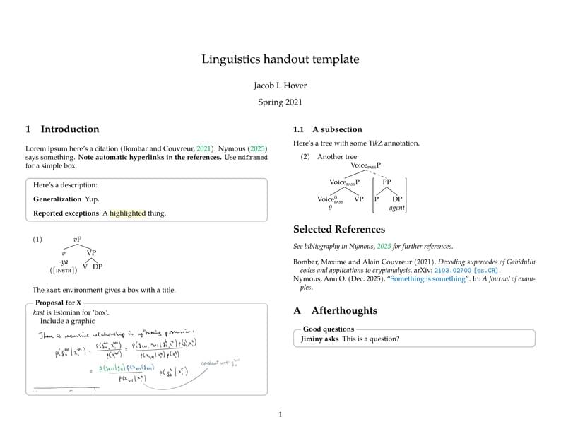 Linguistics handout template
