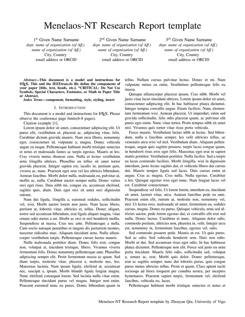 Menelaos-NT Research Report template