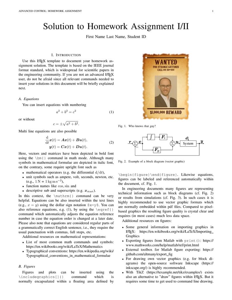 Homework Solution Template (Advanced Control, UPB, 2021)