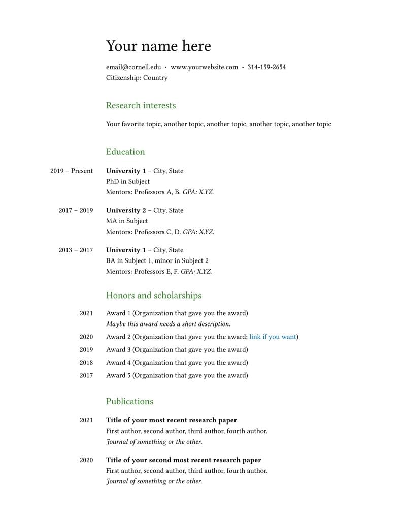 Academic CV Template