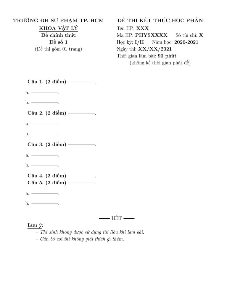 Template for HCMUE final exam