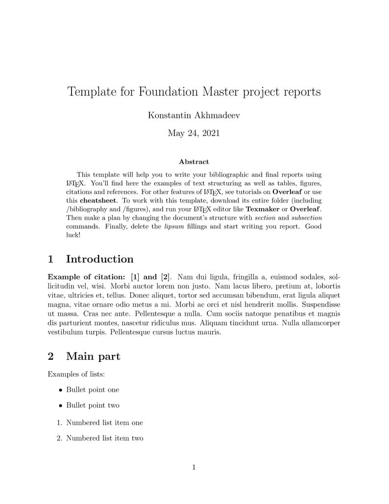 Template for Foundation Master project reports
