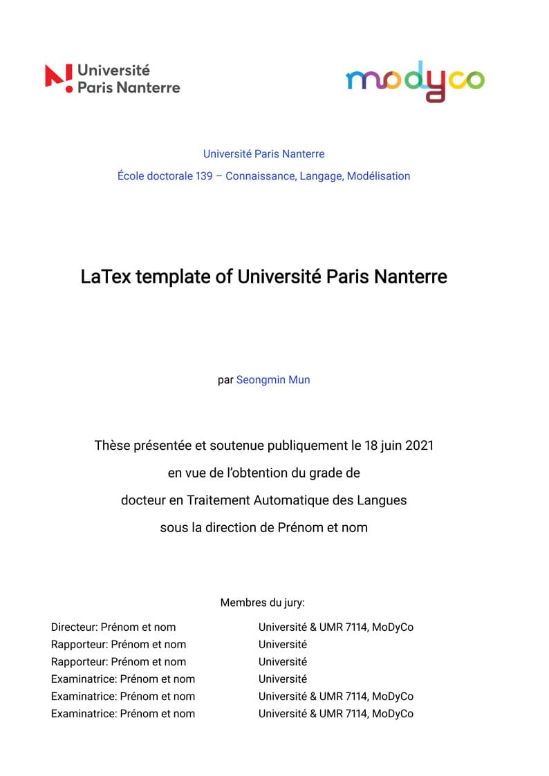 Thesis LaTex template of Université Paris Nanterre (UPN)