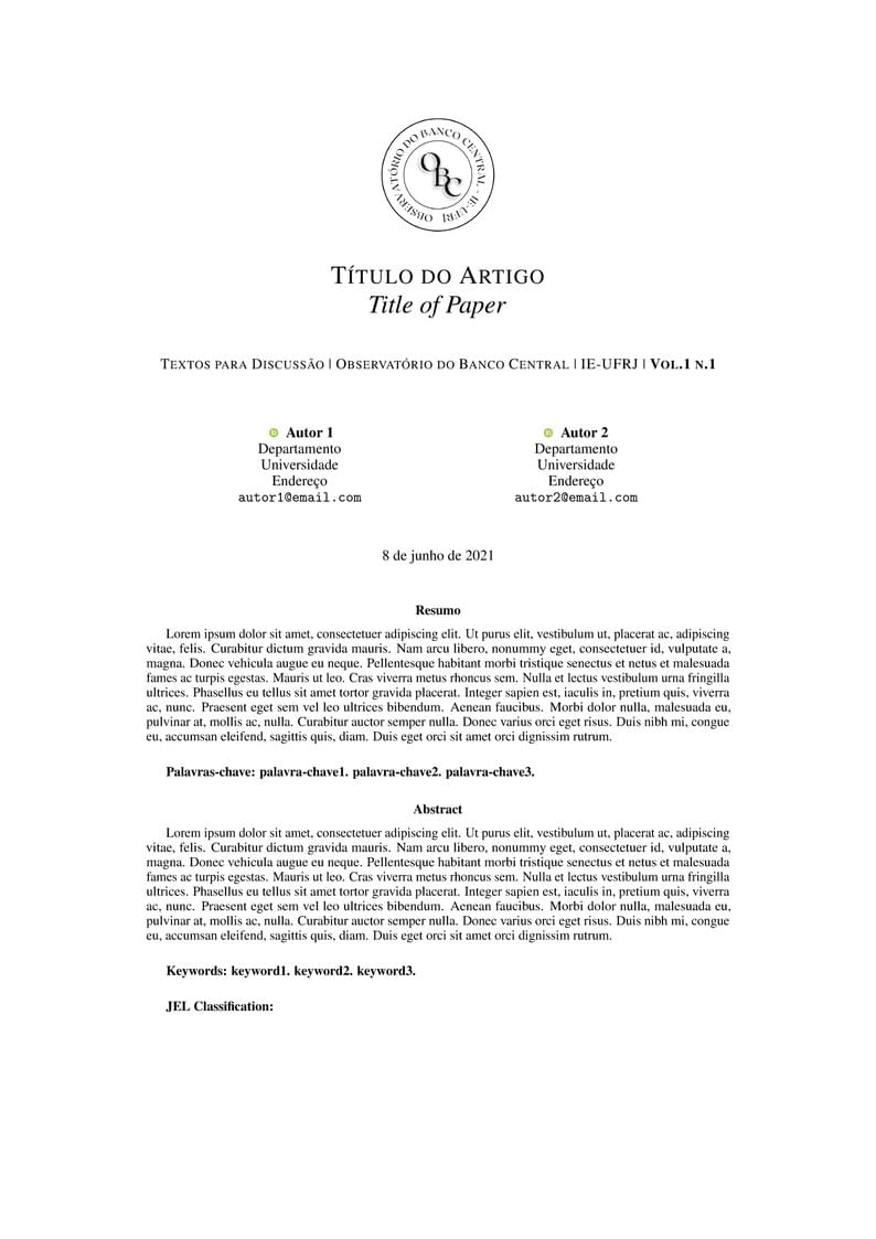 Template Observatório do Banco Central - IE/UFRJ