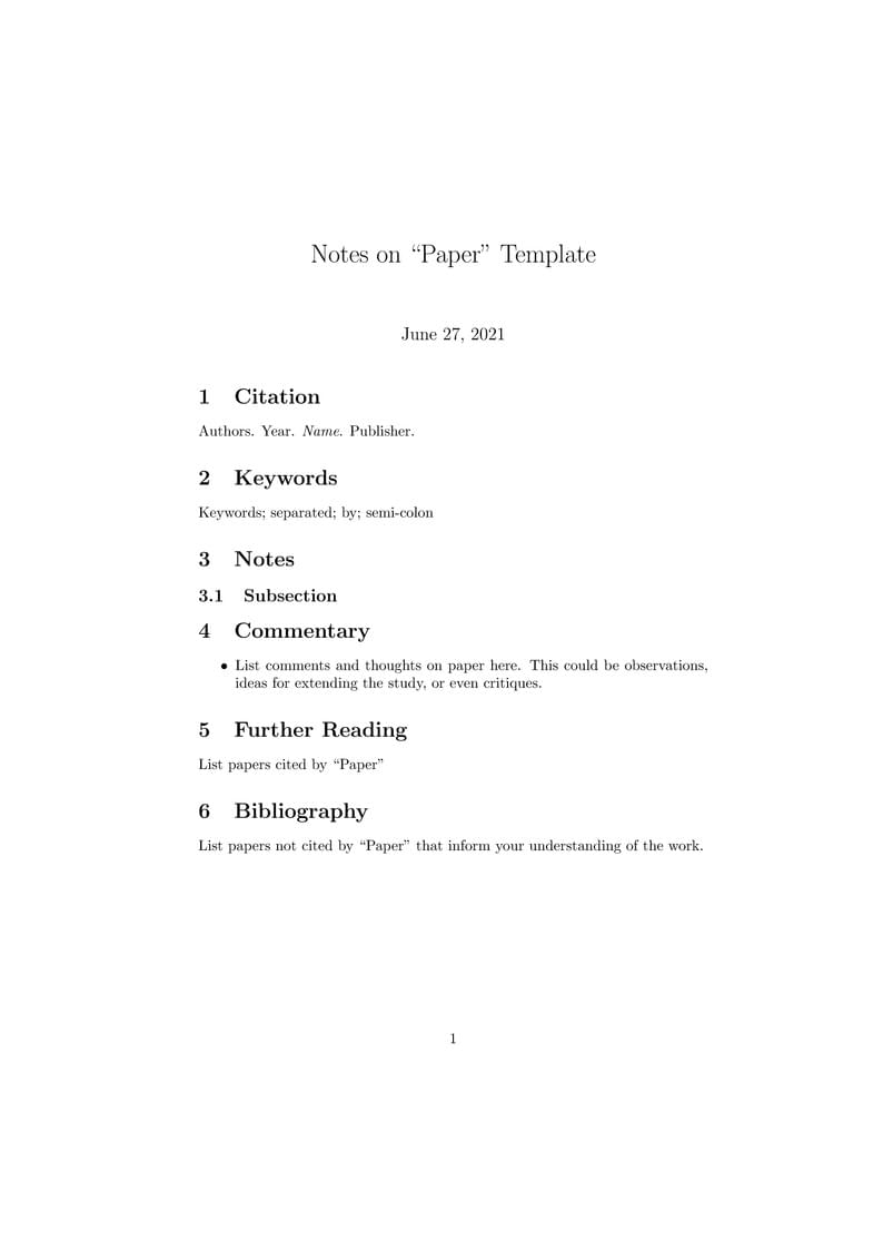 Notes on Paper Template