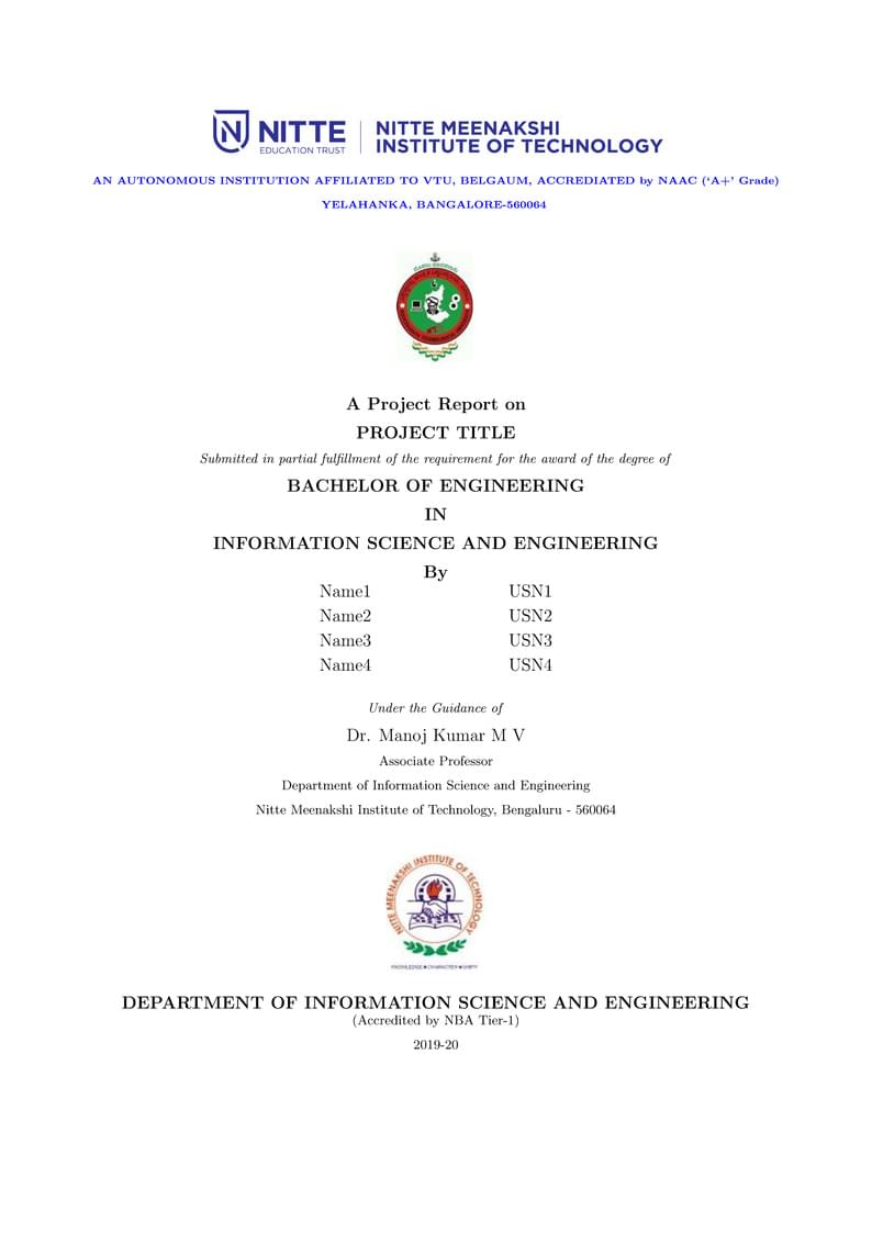 Nitte Meenakshi Institute of Technology (NMIT), Thesis Latex Template