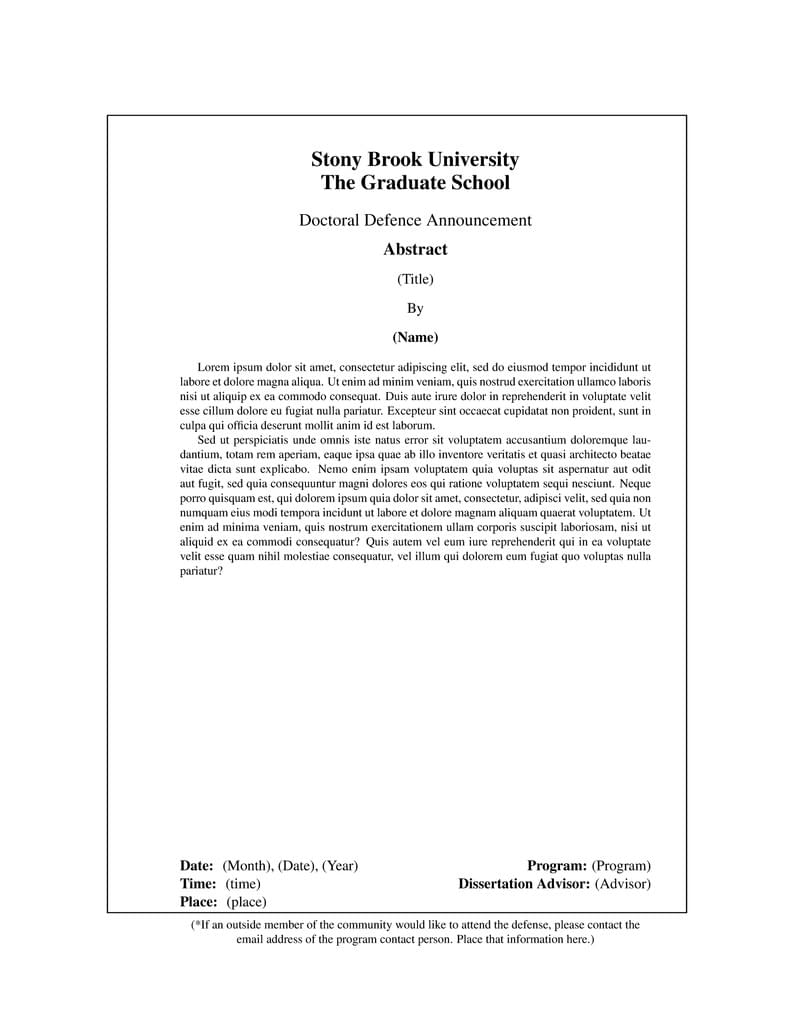 Stony Brook doctoral defence announcement form
