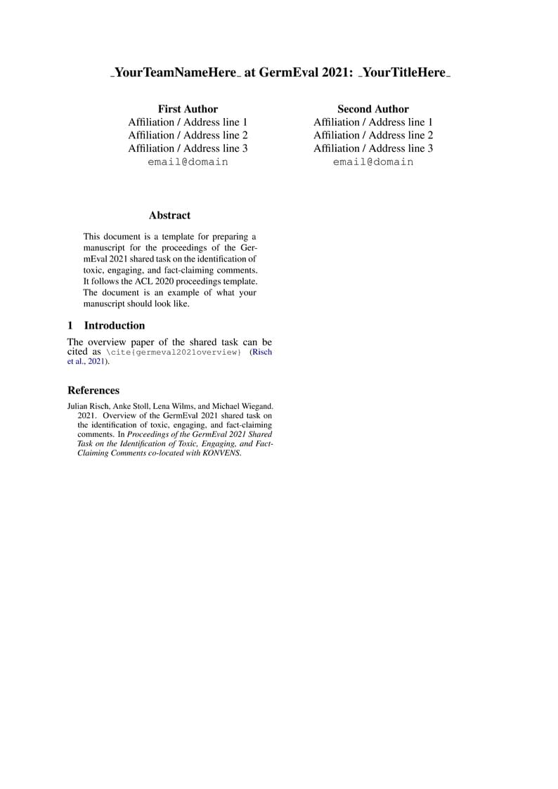 GermEval 2021 Shared Task Paper Template