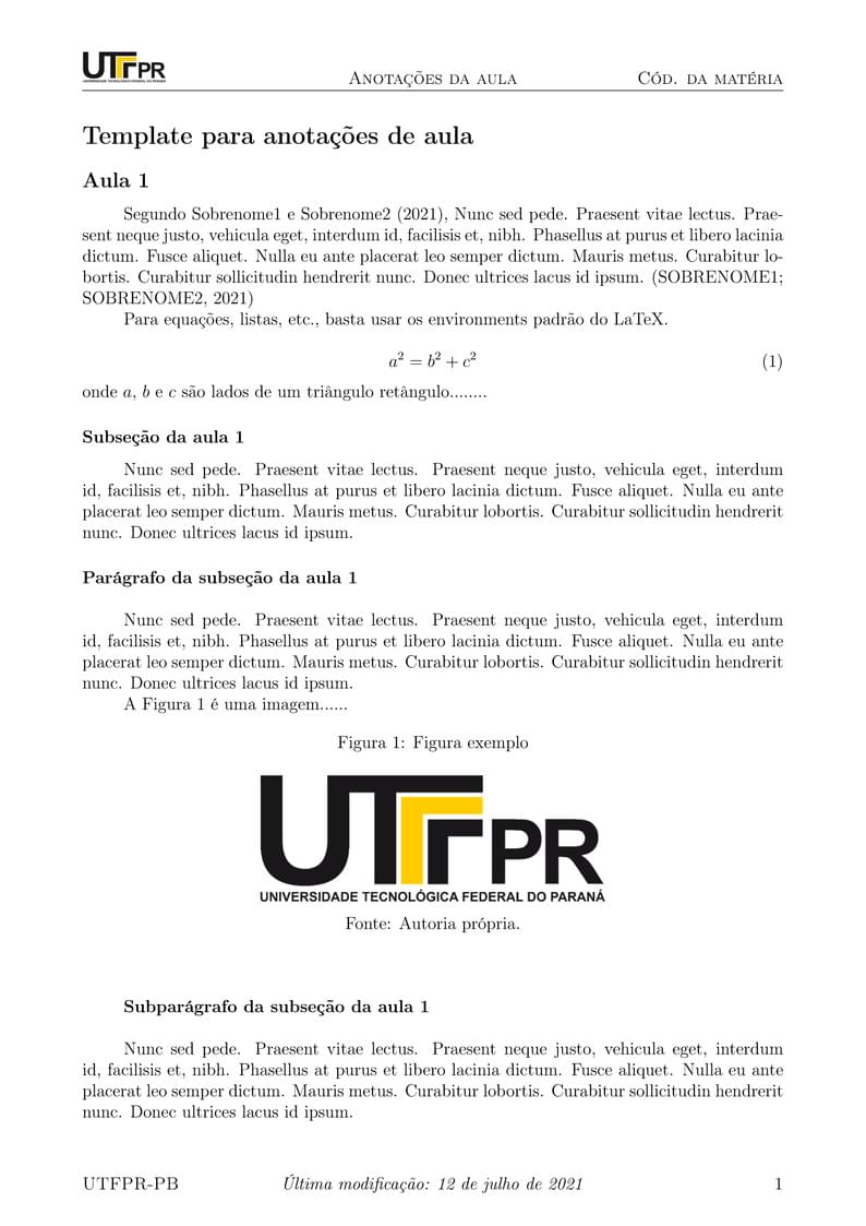 Template para Anotações de Aula - UTFPR