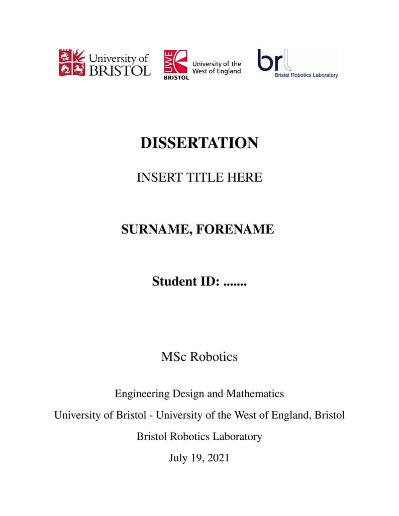 MSc Project Report Bristol Robotics Lab Template