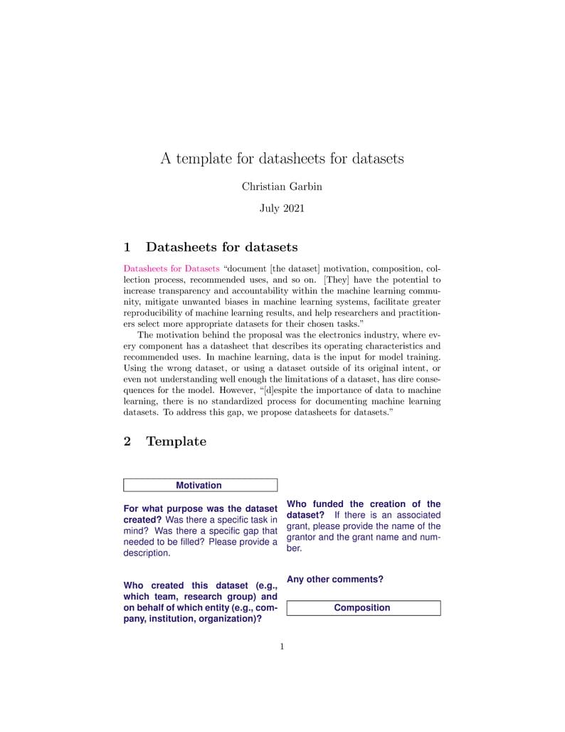 Datasheet for dataset template