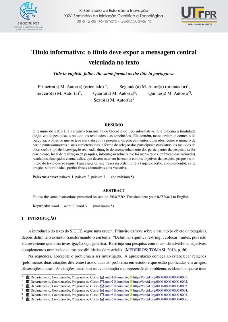 Template SEI-SICITE 2021 - UTFPR-GP