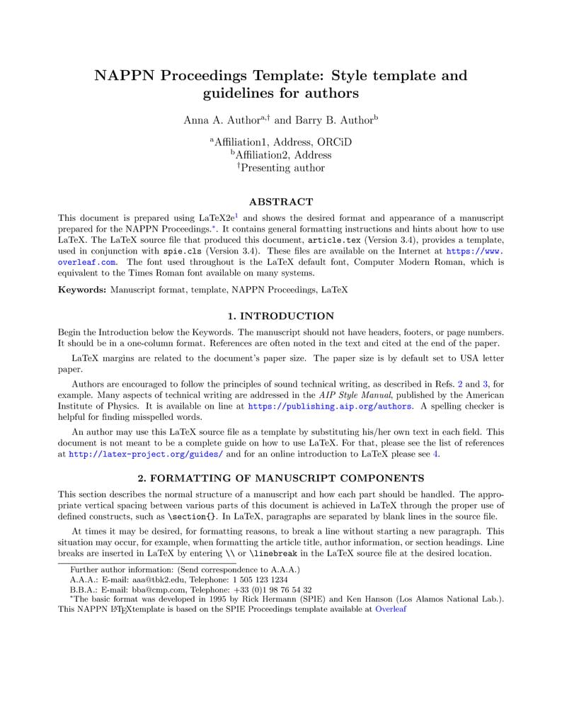 NAPPN Proceedings Template: Style template and guidelines for authors