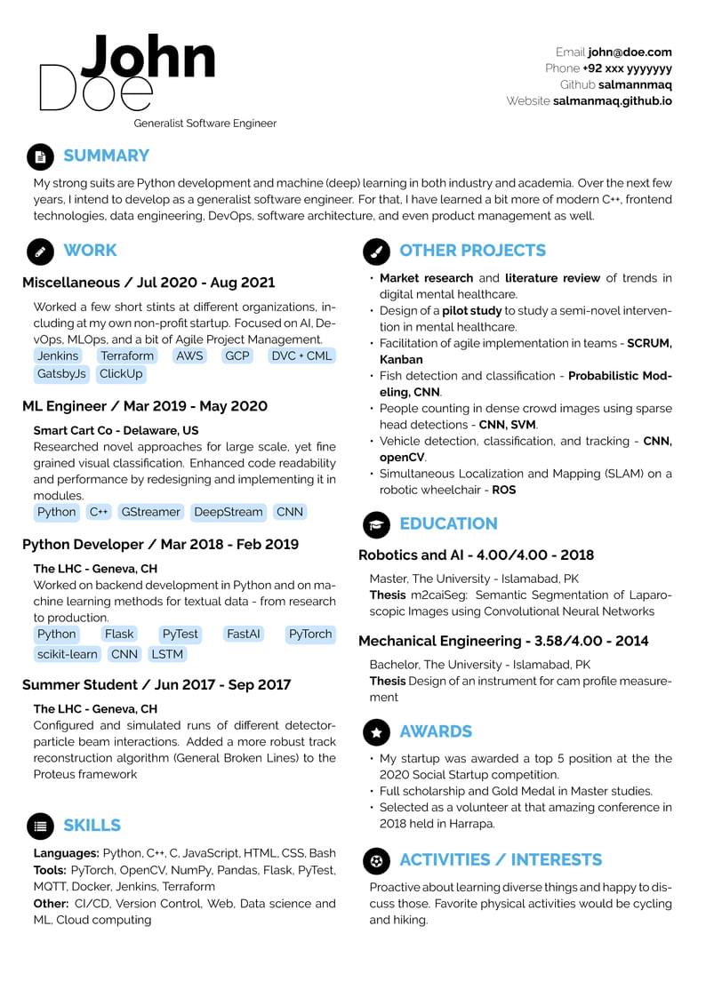 Sample single page resume with keywords
