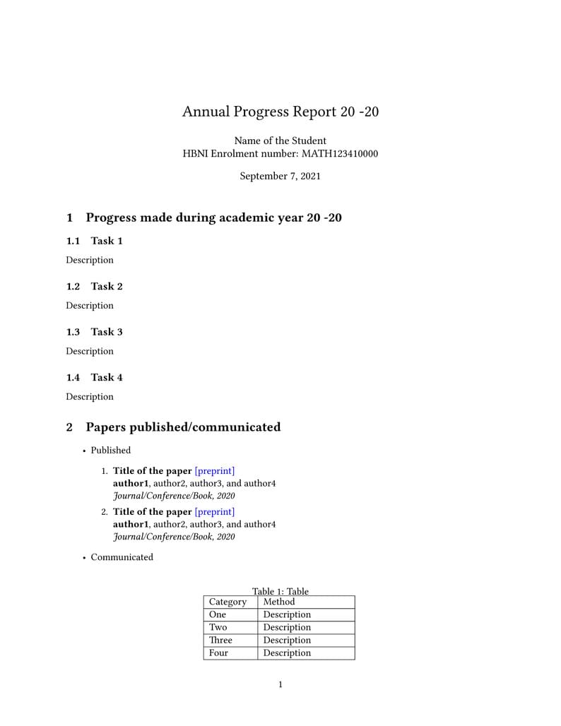 NISER PhD Annual Progress Report NISER | Template