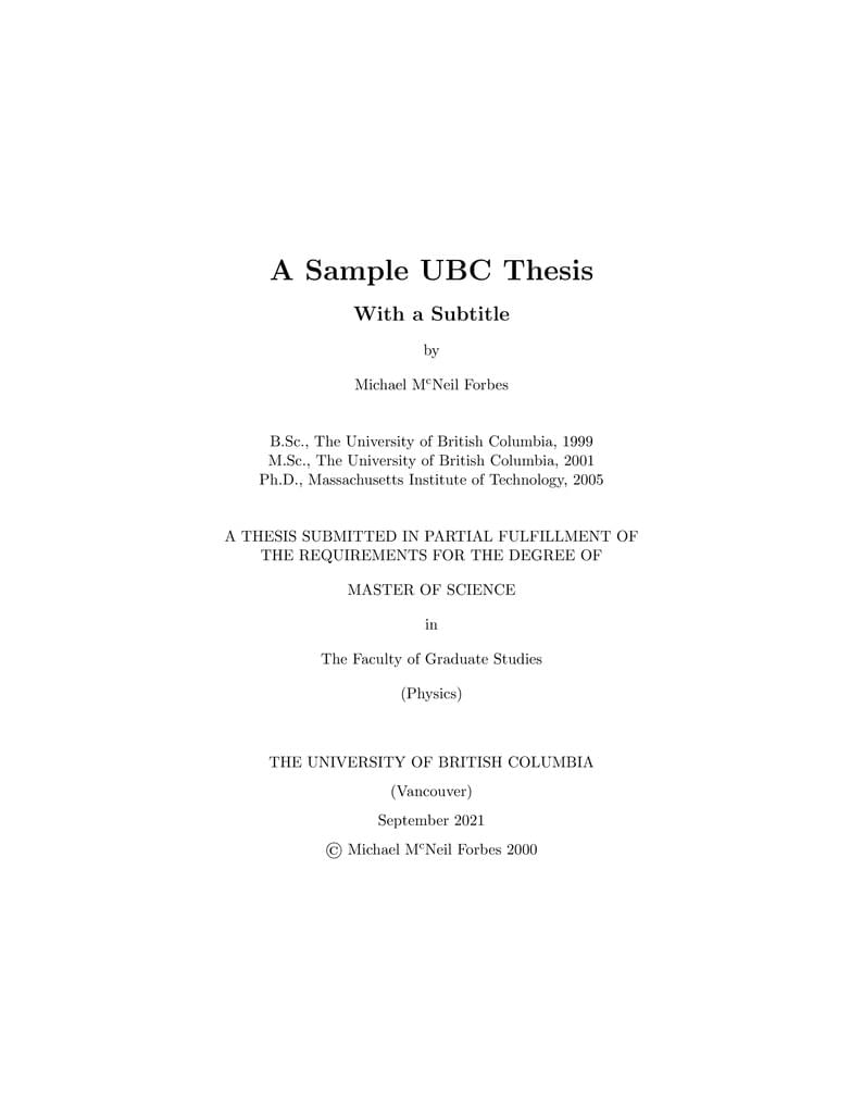 University of British Columbia Thesis Template