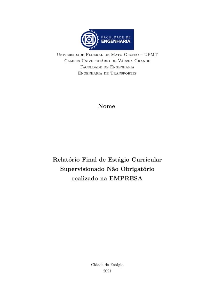 Modelo Relatório de Estágio - FAENG