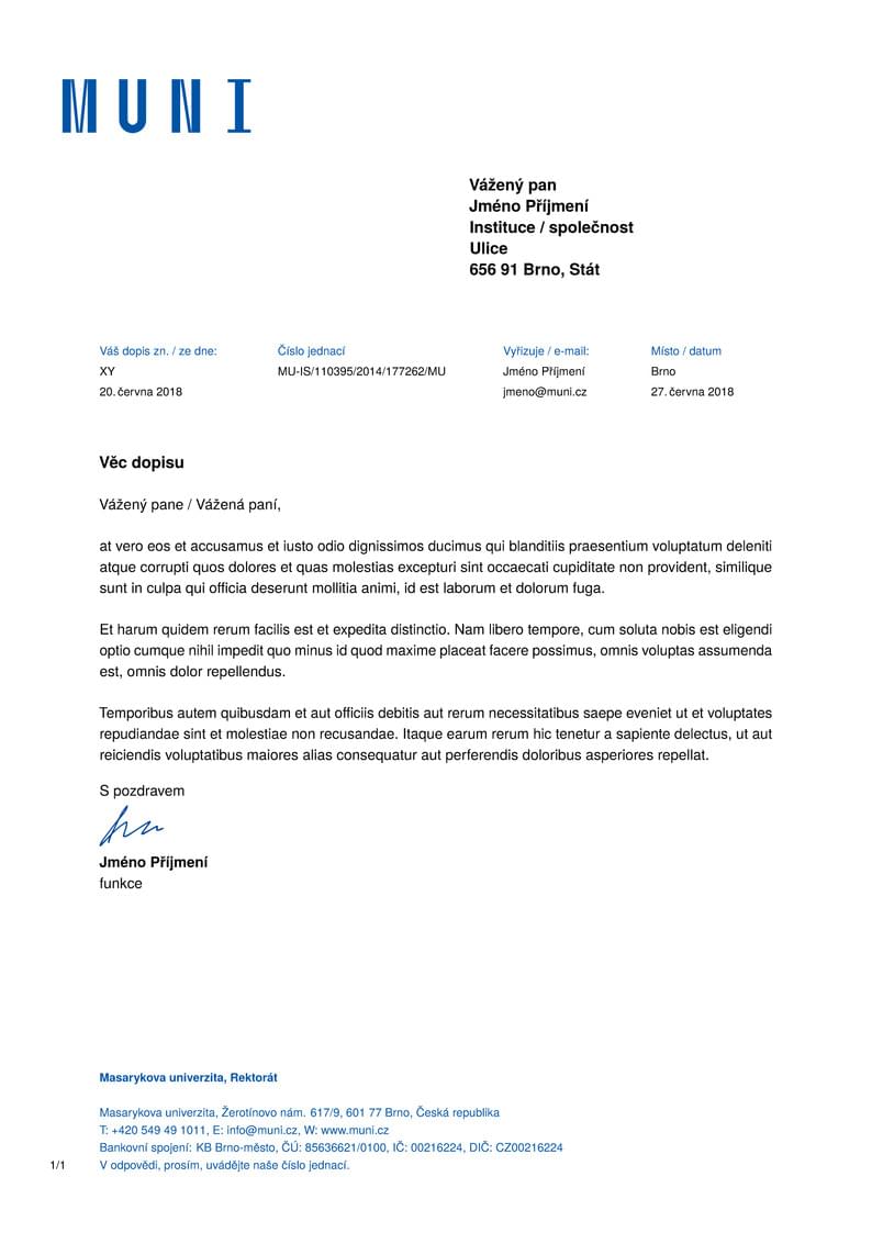 A Letter Template for the Rector's Office at the Masaryk University in Brno