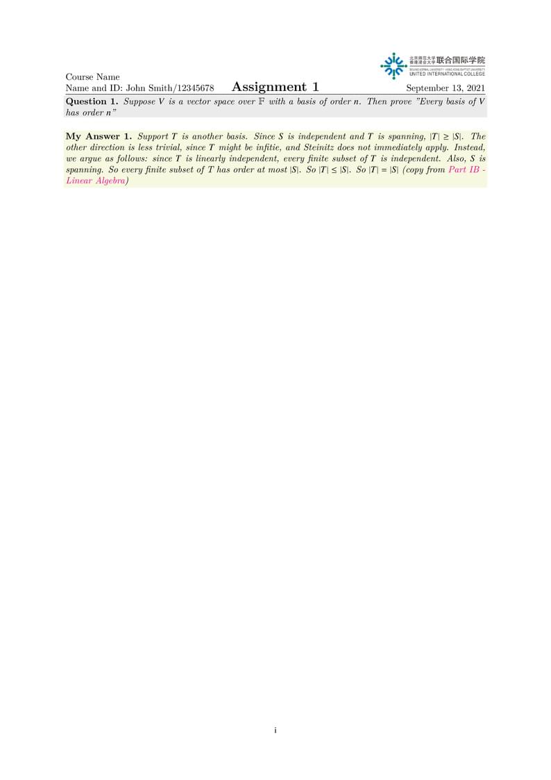 Math Assignment Template